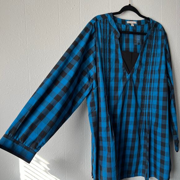Woman Within Top Womens 2X Cotton Modest Mature Check Print Workwear Casual - Picture 5 of 11